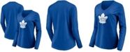 Fanatics Women's Blue Toronto Maple Leafs Primary Team Logo Long Sleeve V-Neck T-shirt